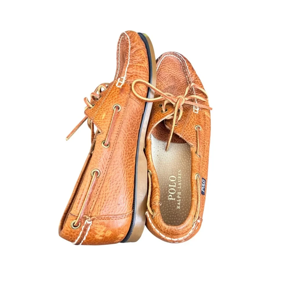 Polo Ralph Lauren Bienne Tan Pebbled Leather Boat Shoes Mens 11D Brown Loafers